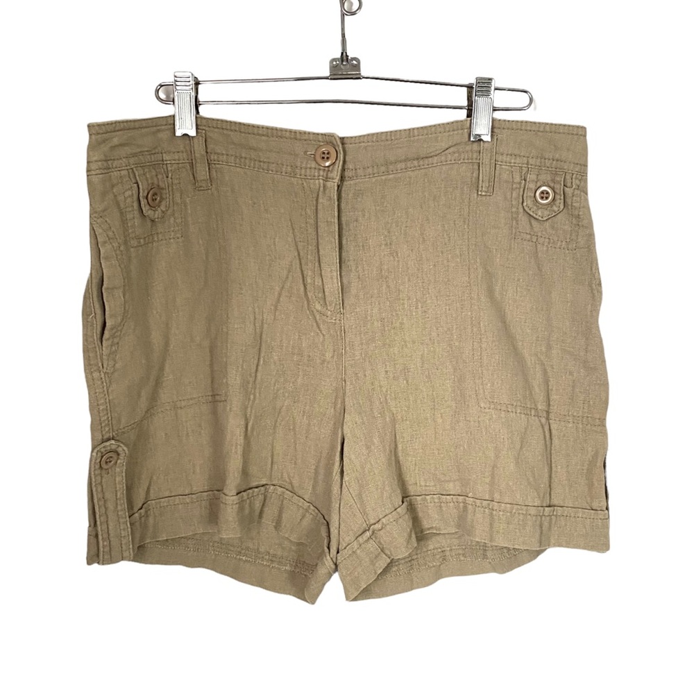 AB Studio Womens Size 4 Casual Beige Shorts Linen Blend Lightweight Side Pockets